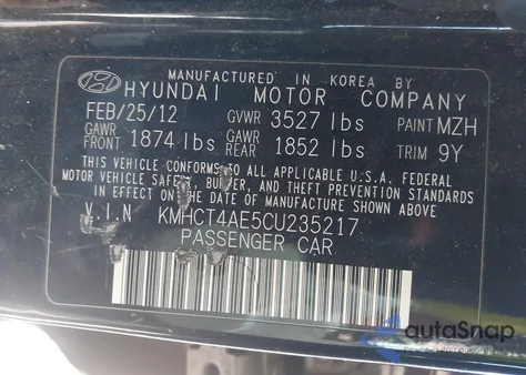 2012 Hyundai Accent Gls z USA, uszkodzony, nr VIN KMHCT4AE5CU235217